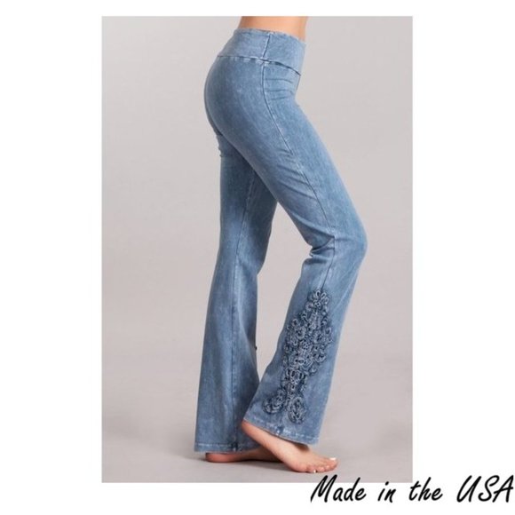 Best Pants EVER!  Mineral Washed bootcut Crochet - Picture 1 of 5